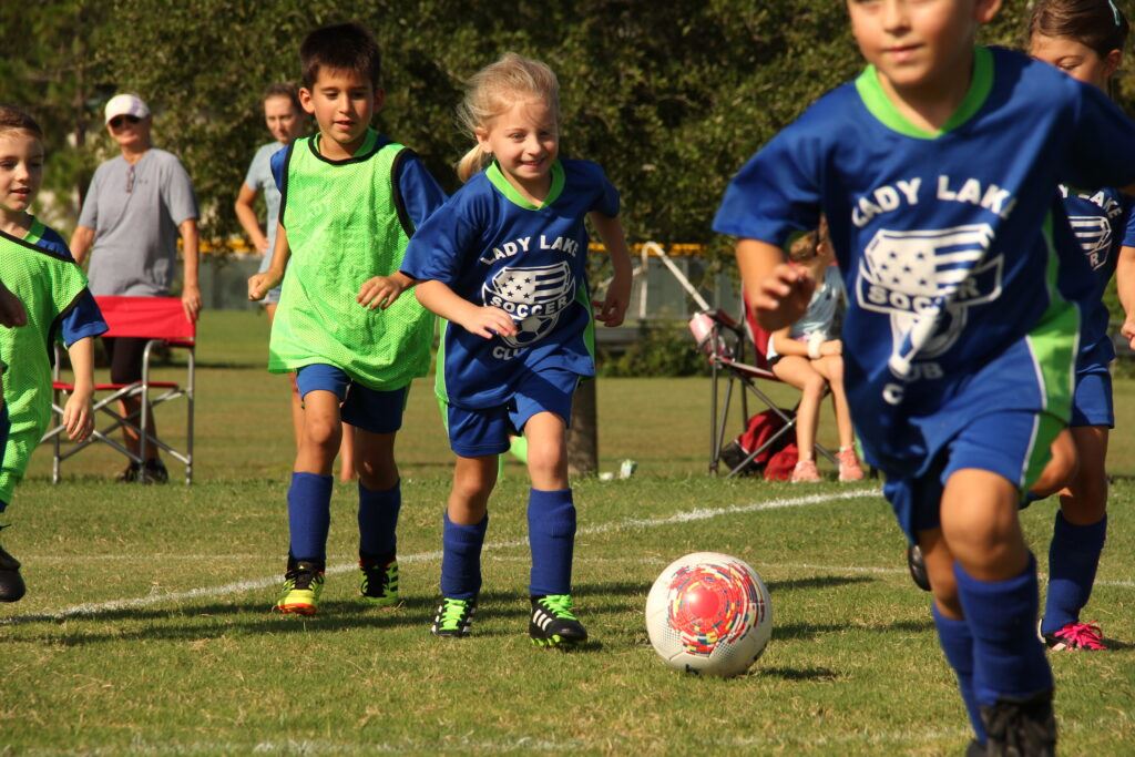 Children playing soccer
